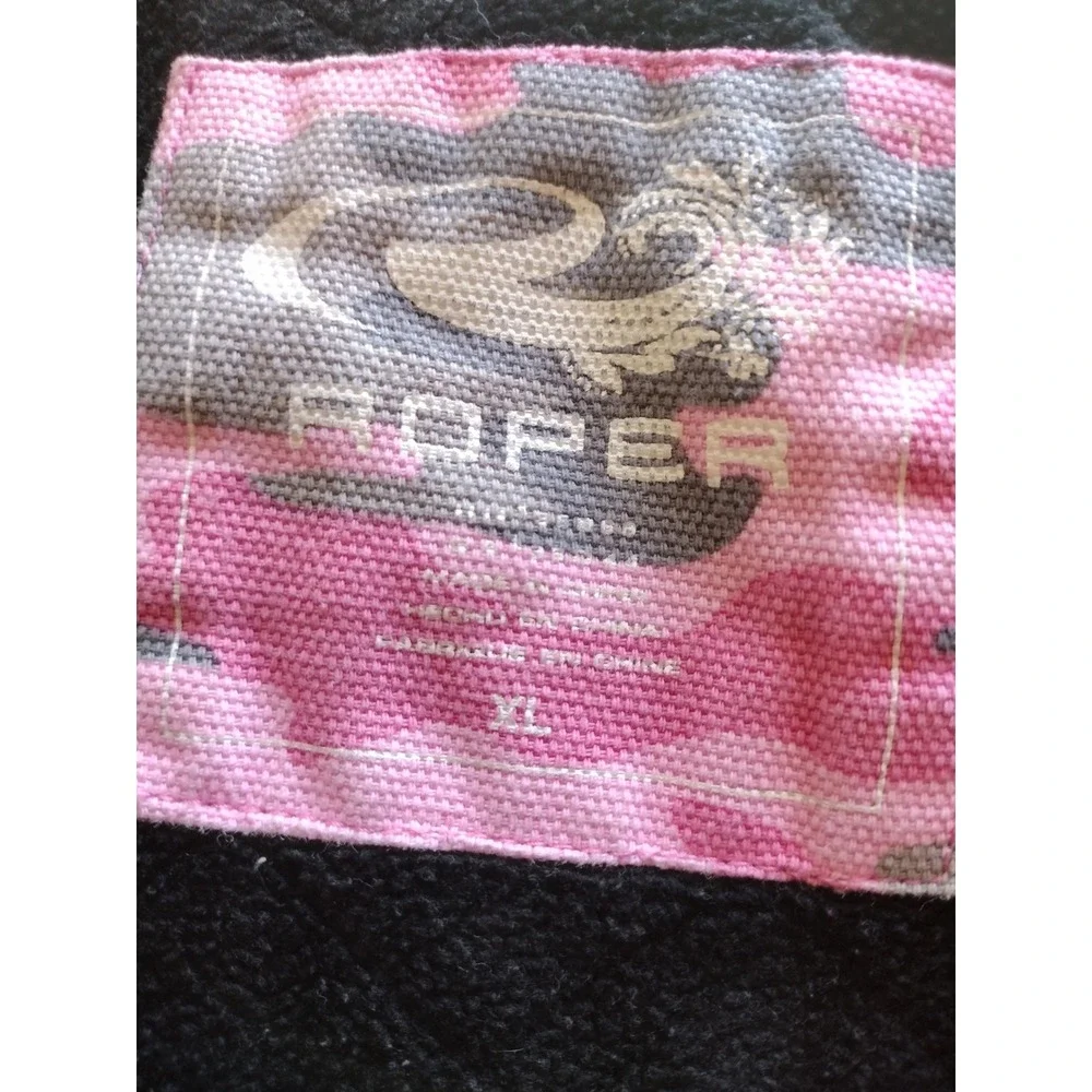 Roper Pink Camo Hooded Work Jacket Womens XL Cotton Canvas Fleece‎ Lined Zip Up